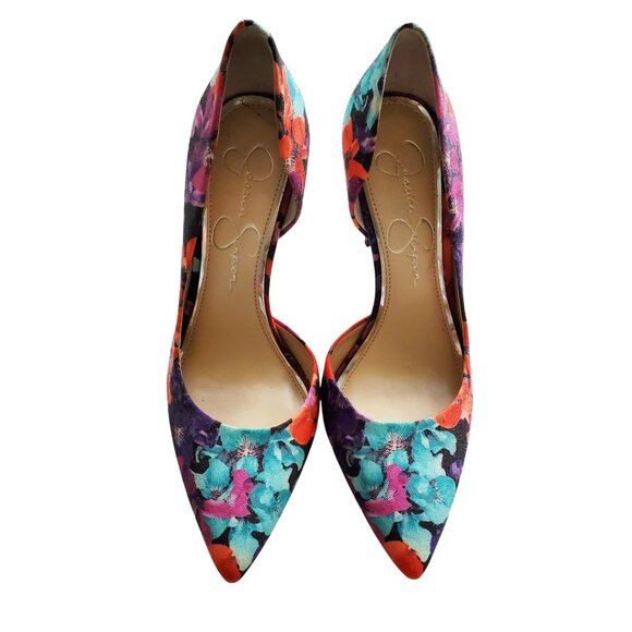Jessica Simpson Multicolor Floral Heels Bright Pink, Purple, Turquoise 7.5M - Picture 6 of 12